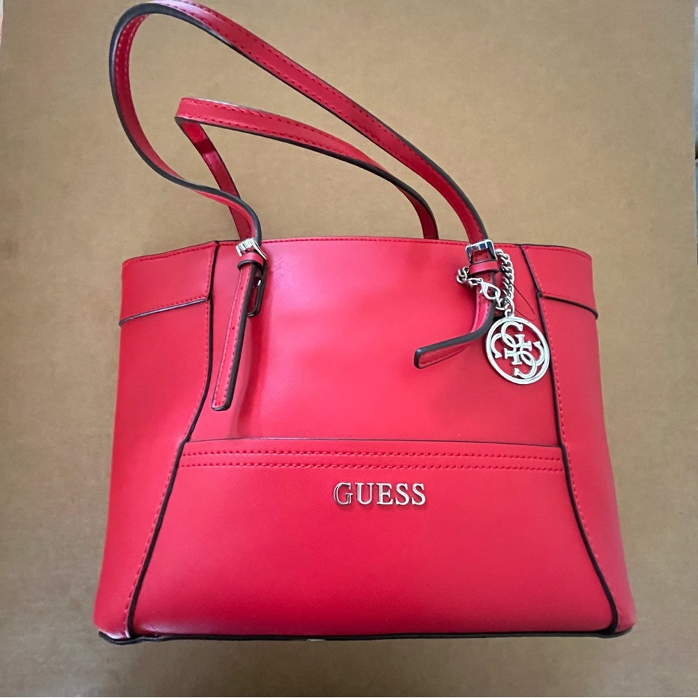 Guess Delaney Red with Black Trim Medium Classic Tote Bag